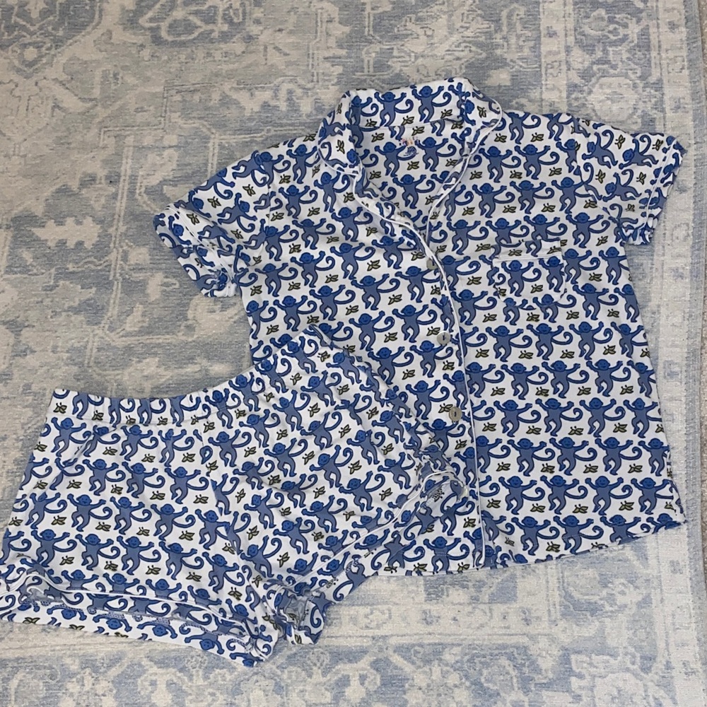 Roller Rabbit Blue and White Monkey Print Pajama Top